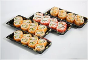 8 zalm, 8 tonijn, 8 pittige kip, 8 krokante kip